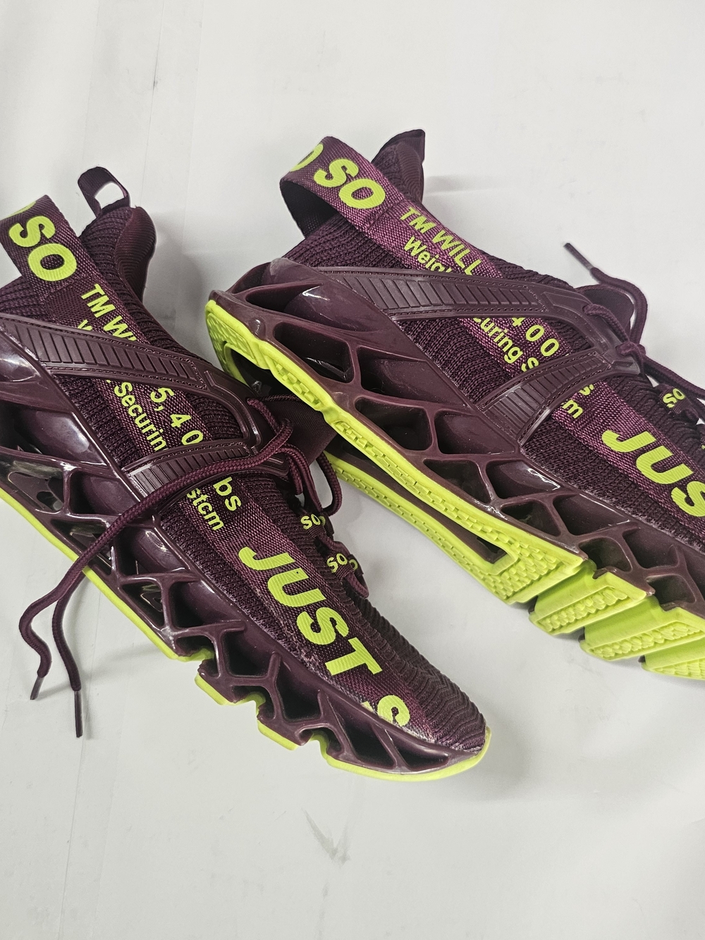 Womens Athletic Sneakers in Deep Purple with Neon Green Accents